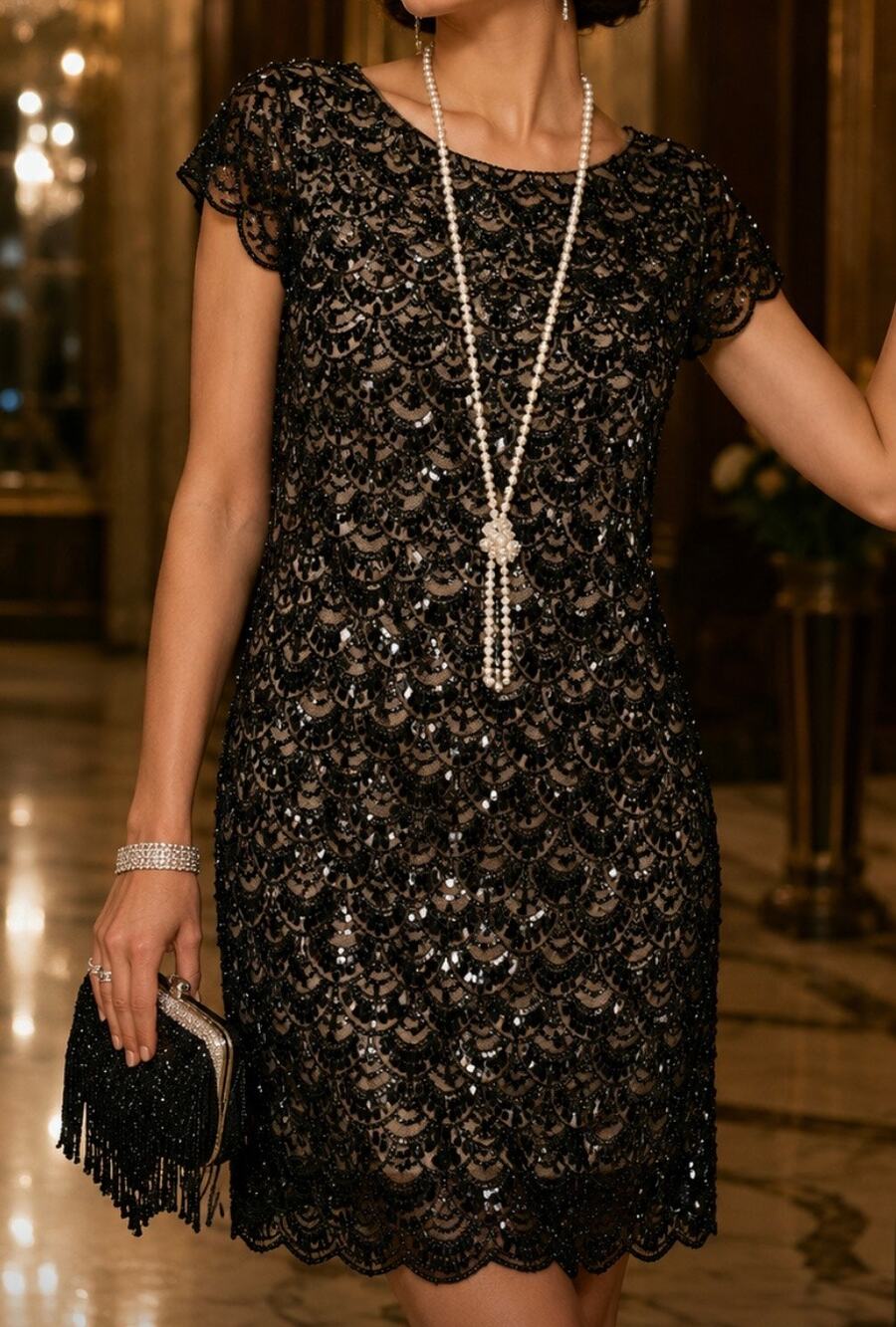 Jessica Howard Evenings Black Sequin Beaded Cocktail Dress Formal Party Dress 6